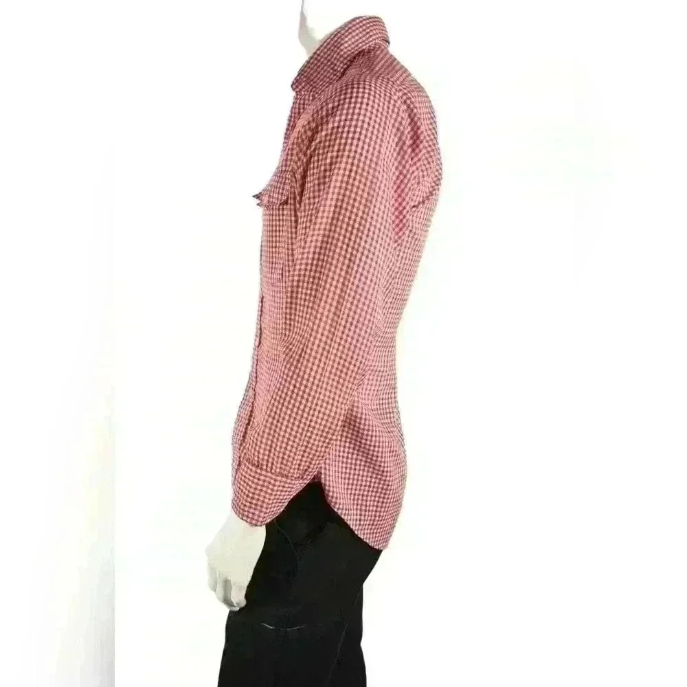 1970s LEVI'S Red Cotton Blend Gingham Western Tablecloth Picnic Shirt Small USA - Picture 6 of 7